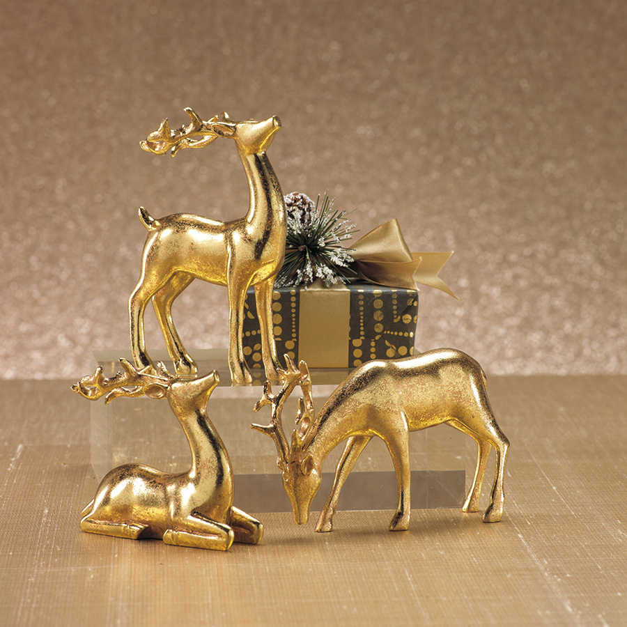 Gold Reindeer Set - 3-Piece Holiday Decor