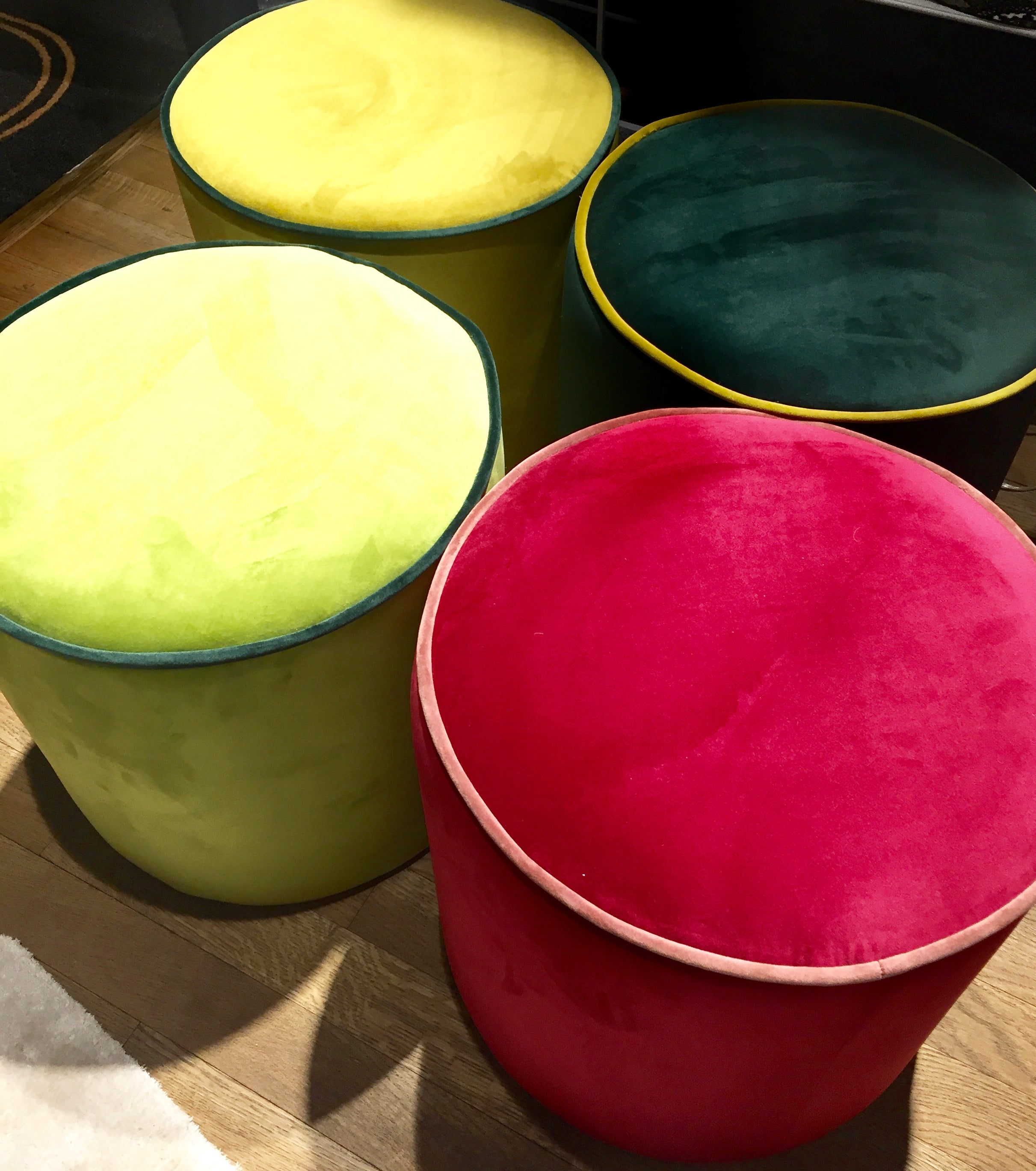 Dior Velvet Round Footstool Ottoman