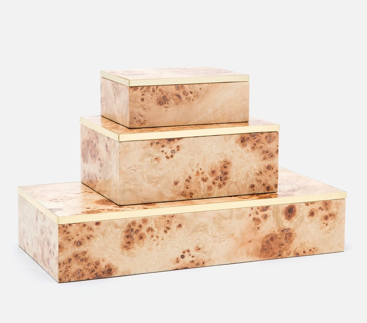 Set of 3 Light Burl Mapa Veneer Storage Boxes