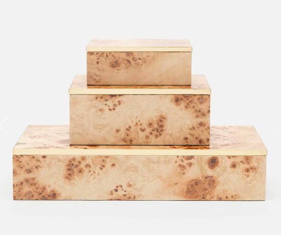 Set of 3 Light Burl Mapa Veneer Storage Boxes