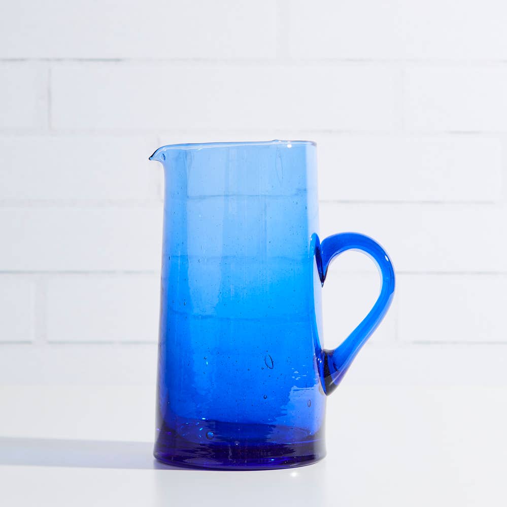 Blue Moroccan Cone Jug - Handcrafted Ceramic Pitcher