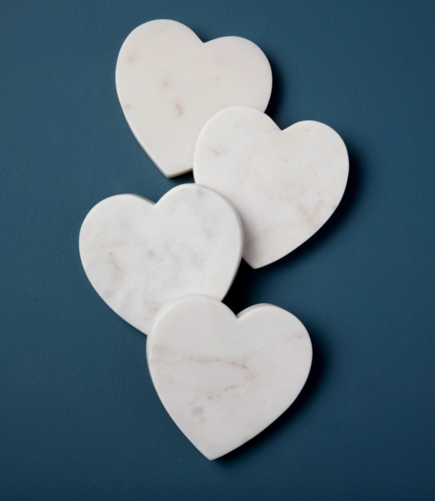 Elegant White Marble Heart Coasters