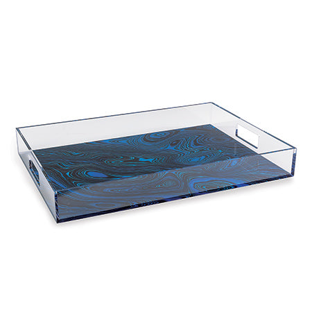 Blue Lucite Serving Tray with Malachite Accents