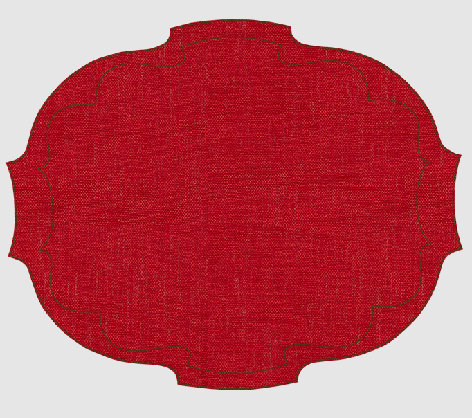 Wipeable Linen Placemat with Cardinal & Emerald Embroidery