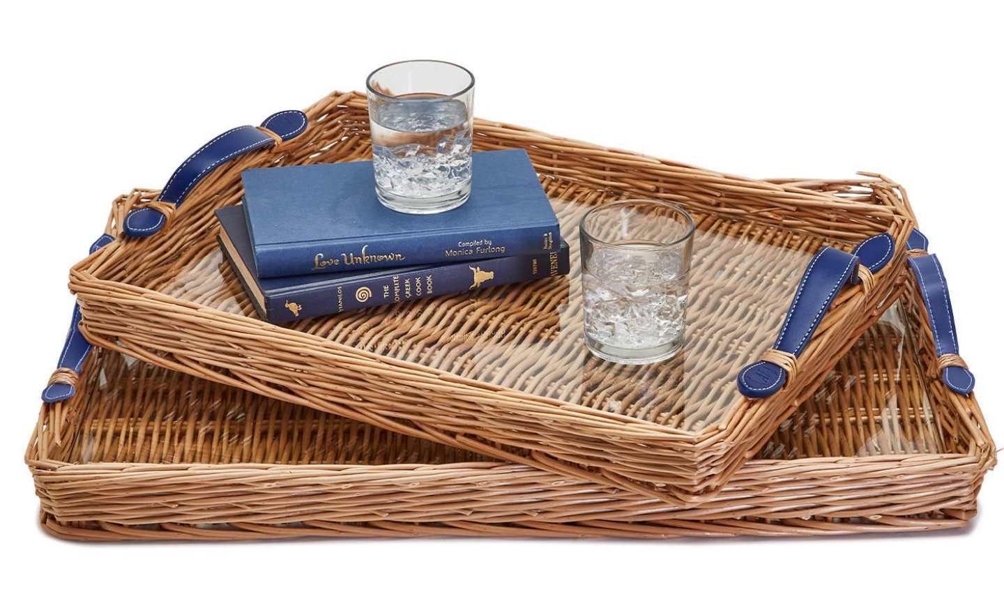 Handmade Wicker Tray with Leather Handles - 2 Sizes