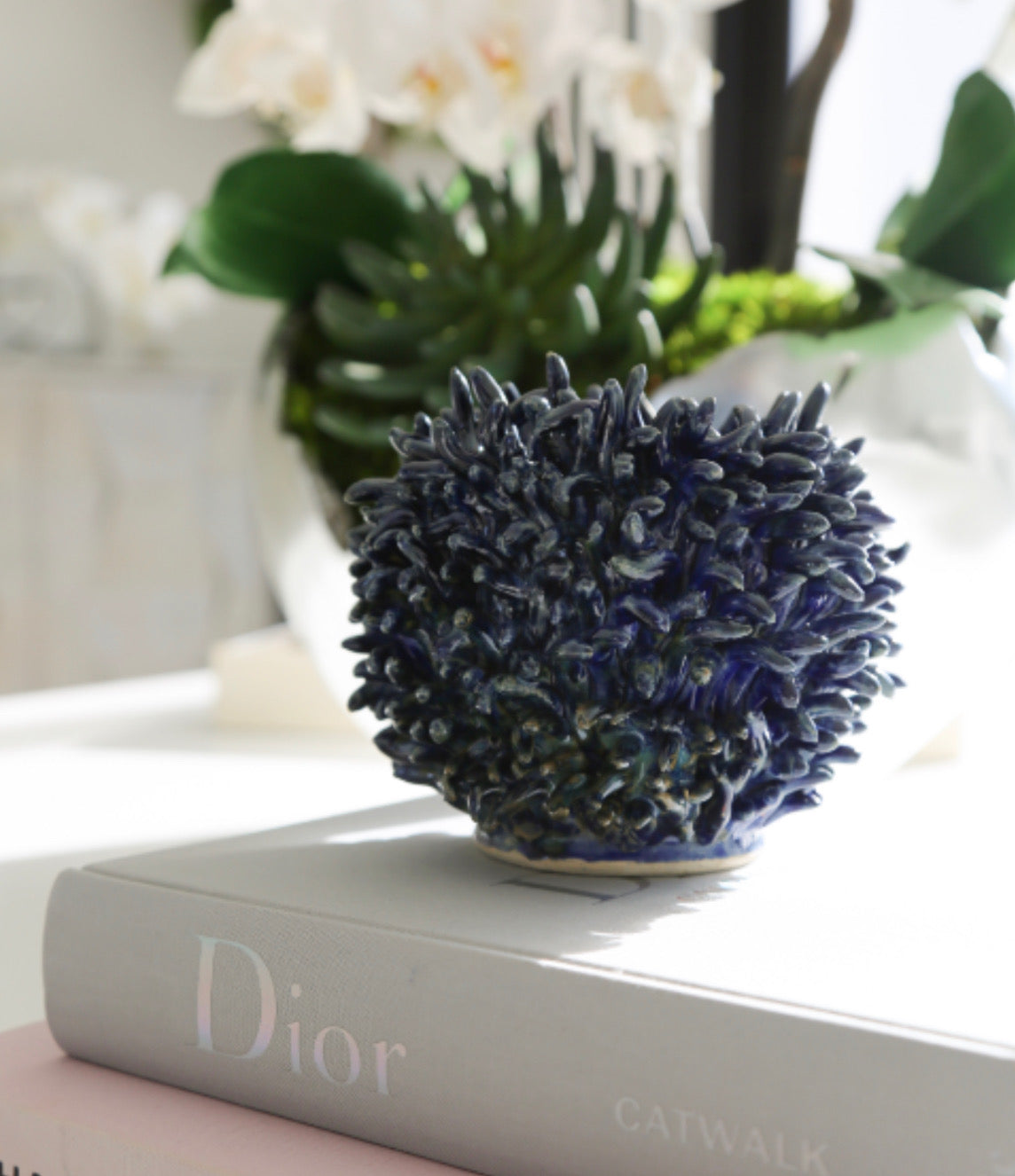 Handmade Blue Anemone Cachepot - Ceramic Planter