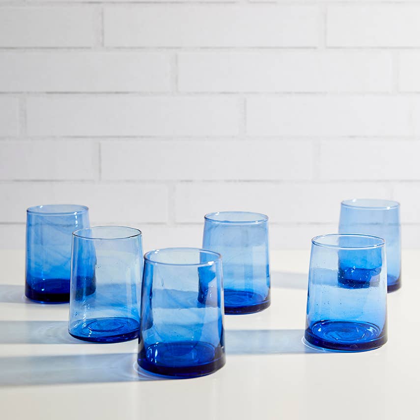 Blue Moroccan Glass Cone Set - 6 Small Glasses